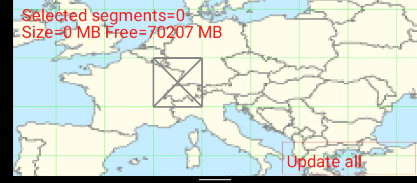Screenshot der BRouter App mit Auswahl der herunterzuladenden Gebiete