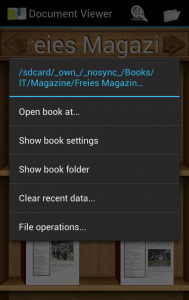 Android App DocumentViewer – Kontextmenü für ein Buch