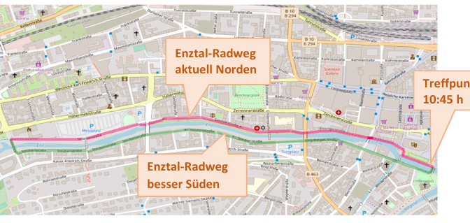 Ab in den Süden – Aktion zur Verlegung des Enztal-Radwegs in Pforzheim auf die Südseite der Enz